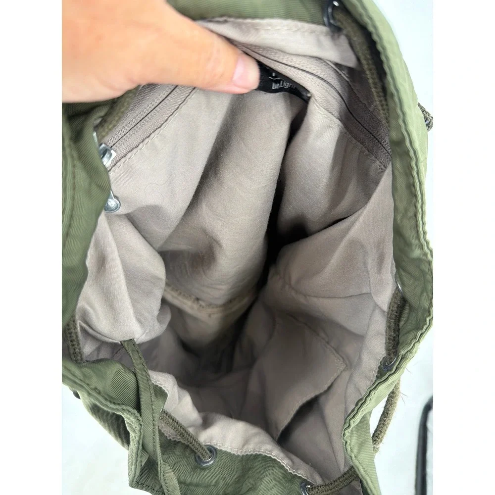 Kipling Elijah‎ Small Crinkle Nylon Backpack Olive Green with Monkey Keychain